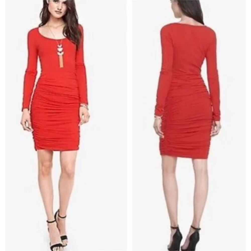 Express Womens Dress Red Long Sleeve Round Neck Back Zip Chic Dress Sz S